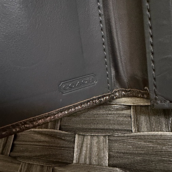 Coach Metallic Leather Bifold Wallet ID Window Bronze Gunmetal - Picture 3 of 16